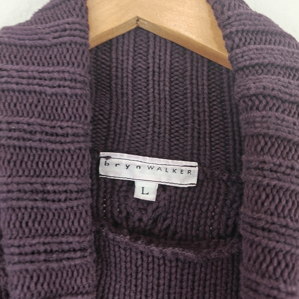 Bryn Walker Cotton Turtleneck Chunky Cable Knit Sweater In Eggplant Purple Sz LG - Picture 6 of 11